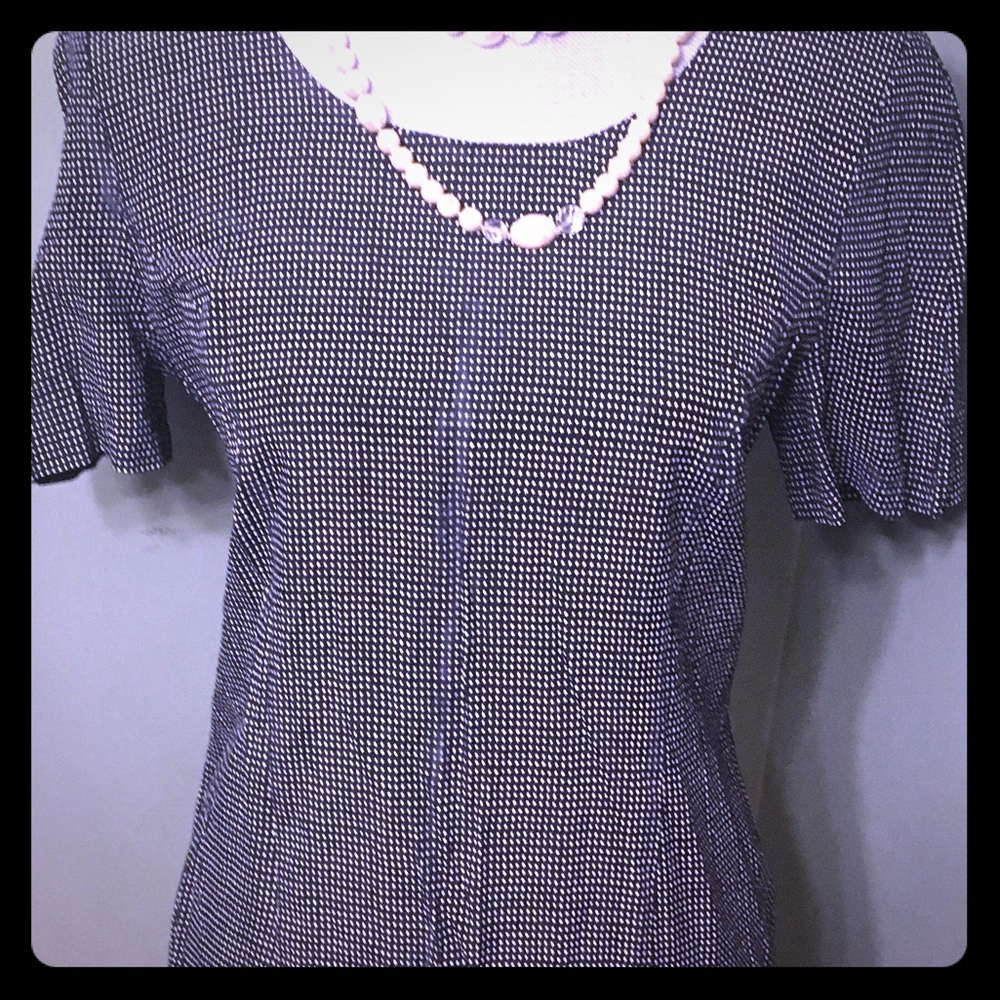 Office black and white dotted short sleeve dress